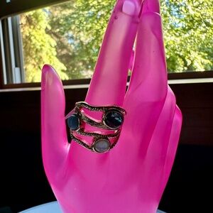 Park Lane Gold Statement Ring with turquoise, blue, iridescent opal stones.